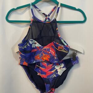 Athleta Swimsuit Lucia Mesh Floral Print Bikini Empire Top Racerback Small